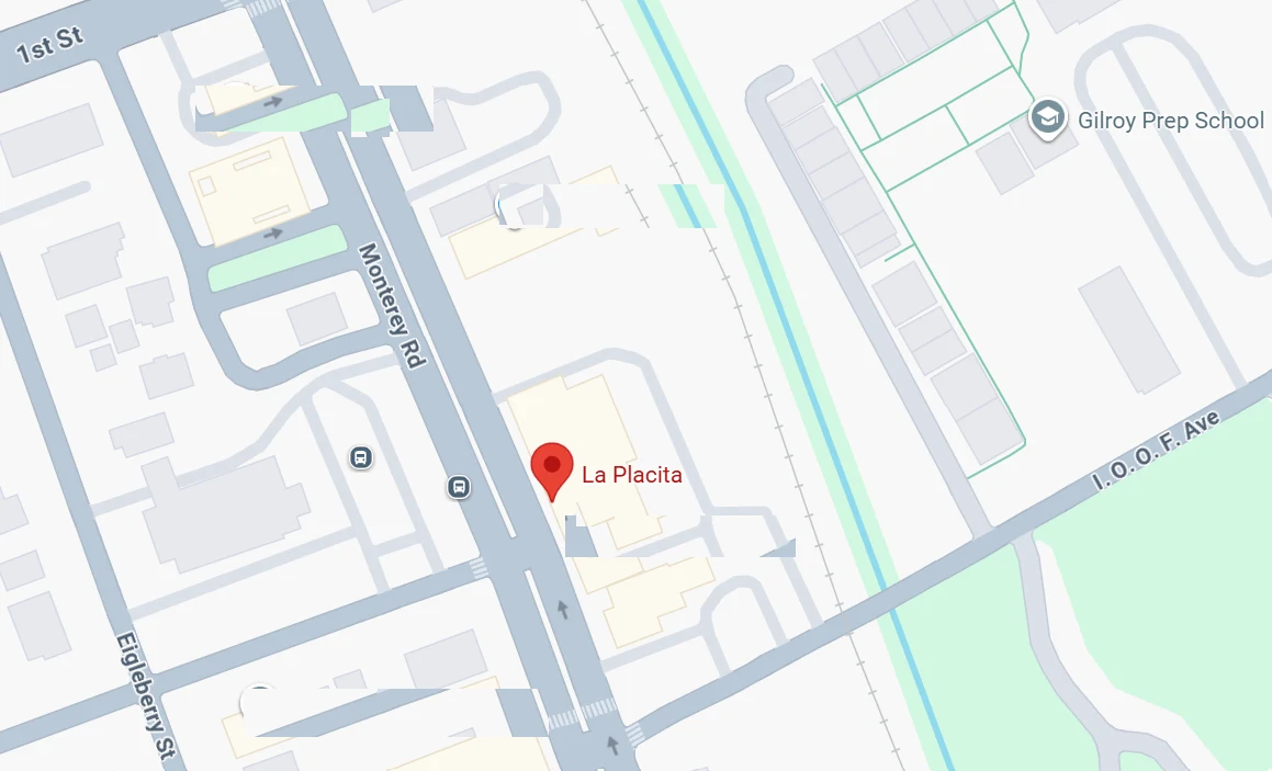 Map showing La Placita at 7822 Monterrey St, Gilroy CA